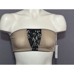 Top Secret Bandeau Bra Medium Nude Mesh Black Lace Wireless Unlined